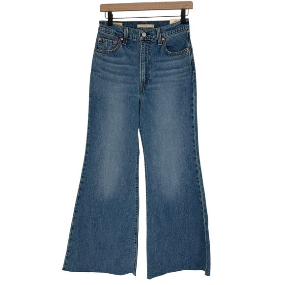 Levi’s Ribcage Bell Jeans Women’s 26x30 27W Blue Denim Flare High Rise BLANK TAB - Picture 2 of 9